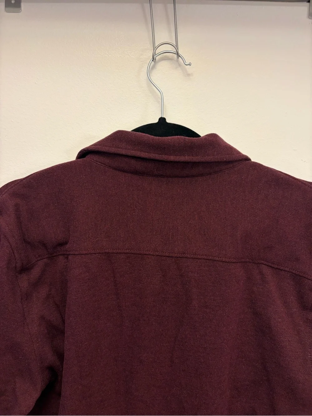 J.Crew Men's XS Burgundy Knit Button-Up Shirt Long Sleeve Chest Pocket Stretch - Picture 7 of 8